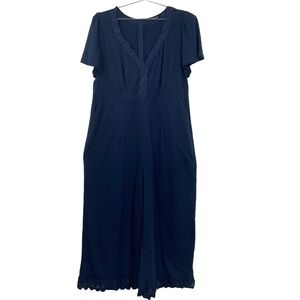 BloomChic Navy‎ Blue Lace Trim V-Neck Wide Leg Jumpsuit Plus Size 14-16